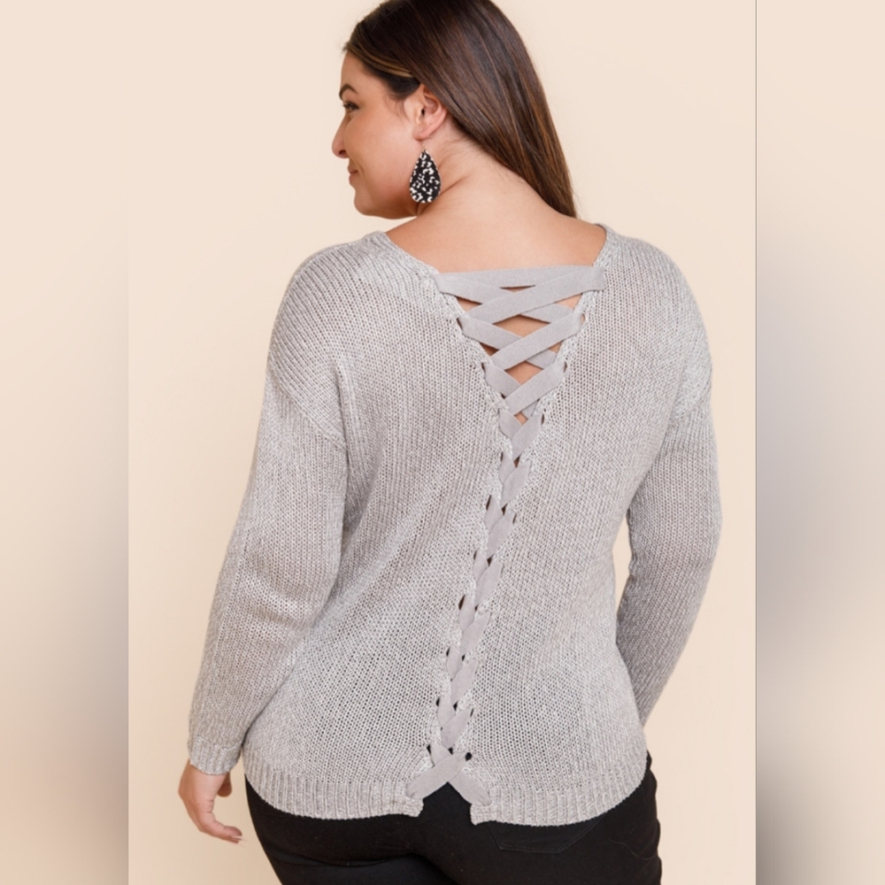 Poof Apparel Lattice Back Sweater NWOT